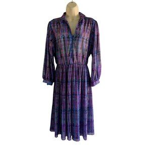 Vintage 80s Willi Of California Woman's Sz 10 Geometric Purple Pleated Dress